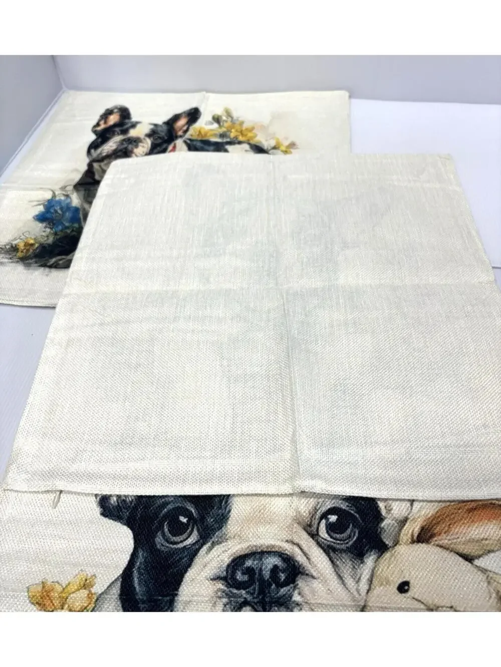 4pc Easter French Bulldog Cushion Covers Pillow Cases Spring Puppy Decor NWOT